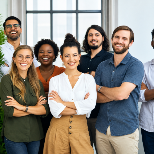 Diverse Team Smiling in Modern Office