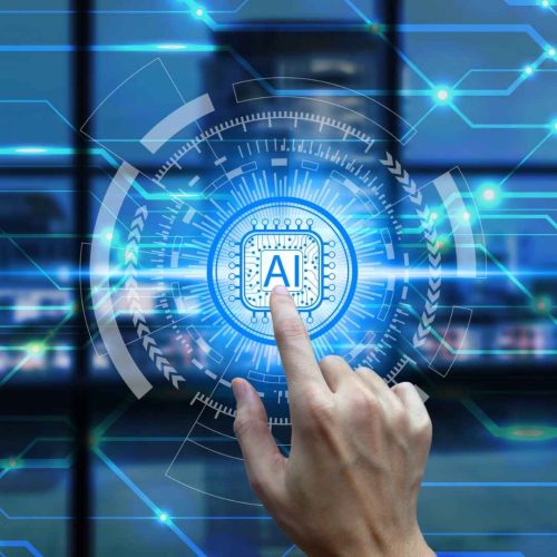 Professional using AI technology for talent resourcing and management